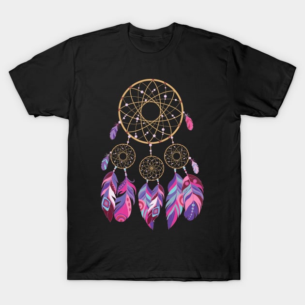 Retro Dreamcatcher Native American Feathers T-Shirt by Pennelli Studio